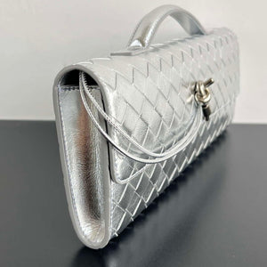Bottega Veneta BV 741511 Long Clutch Andiamo With Handle Emerald Silver - Default Title - View 6