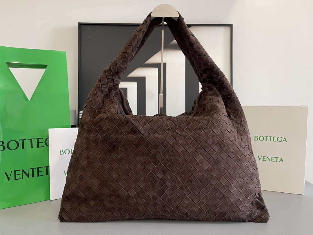 Bottega Veneta BV 763970 Large Hop Fondant Bag Dark Brown Suede Leather