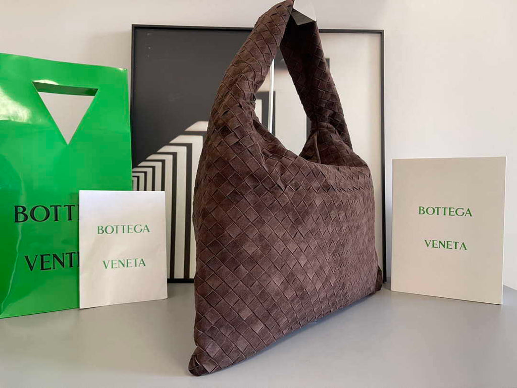 Bottega Veneta BV 763970 Large Hop Fondant Bag Dark Brown Suede Leather