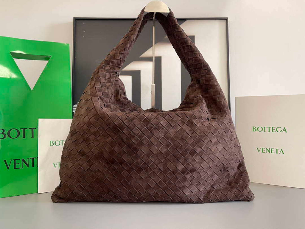 Bottega Veneta BV 763970 Large Hop Fondant Bag Dark Brown Suede Leather