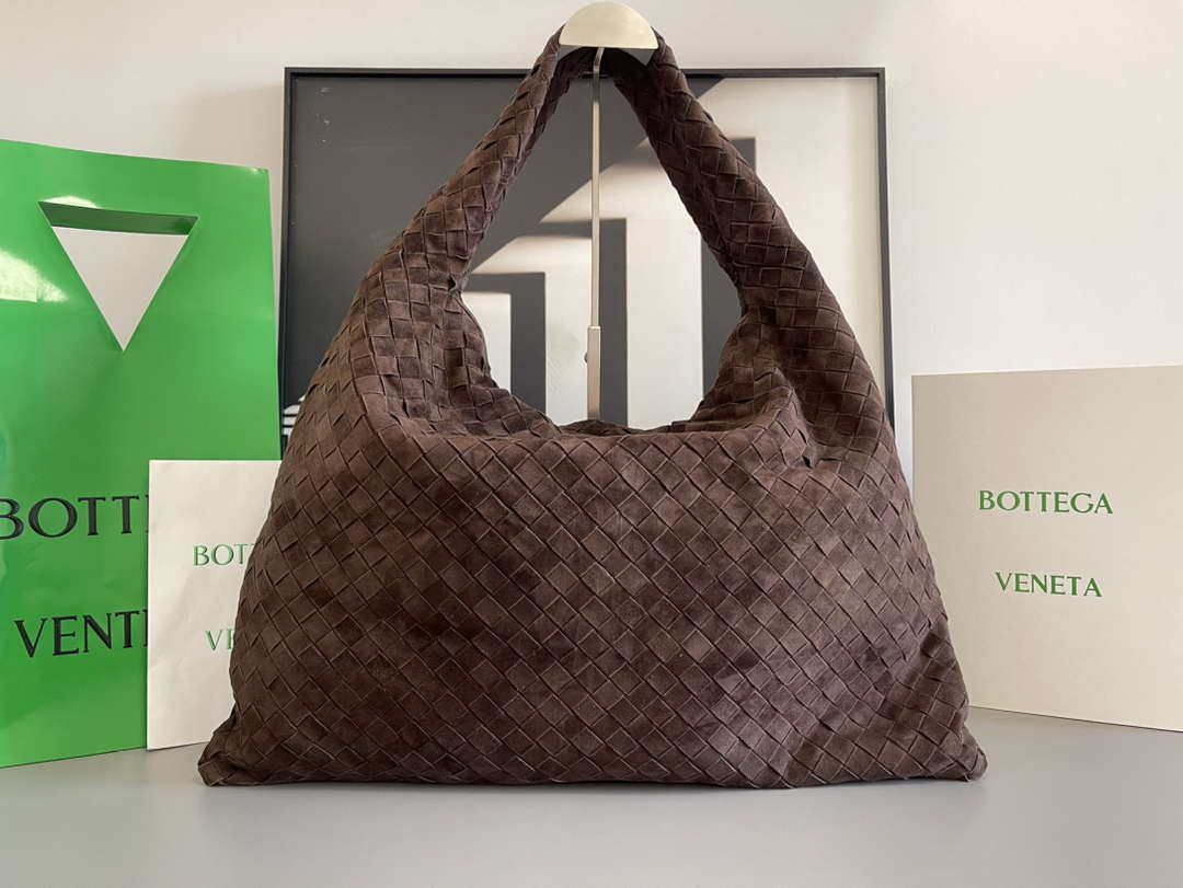 Bottega Veneta BV 763970 Large Hop Fondant Bag Dark Brown Suede Leather