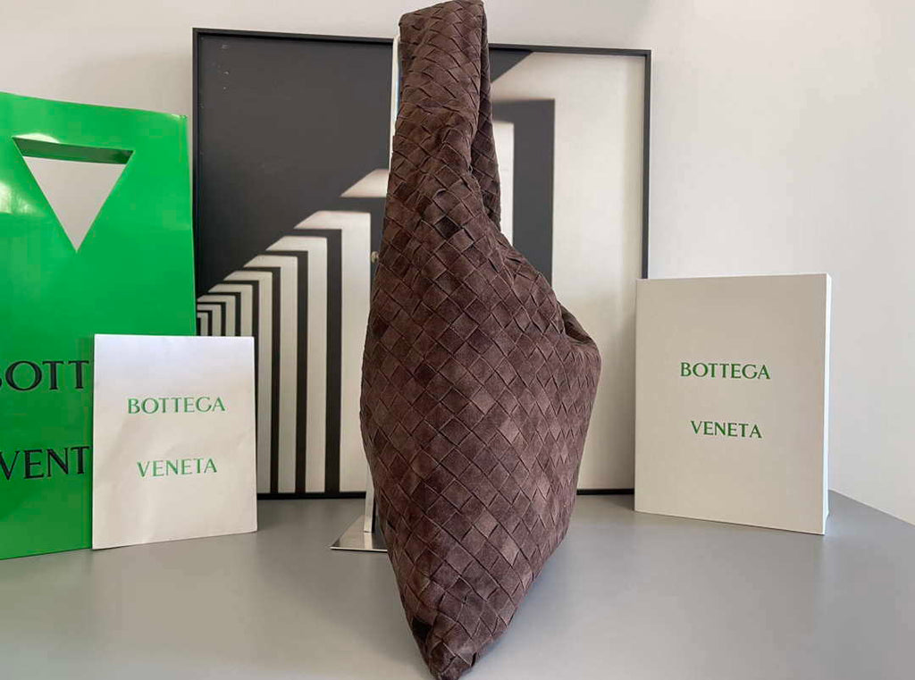Bottega Veneta BV 763970 Large Hop Fondant Bag Dark Brown Suede Leather