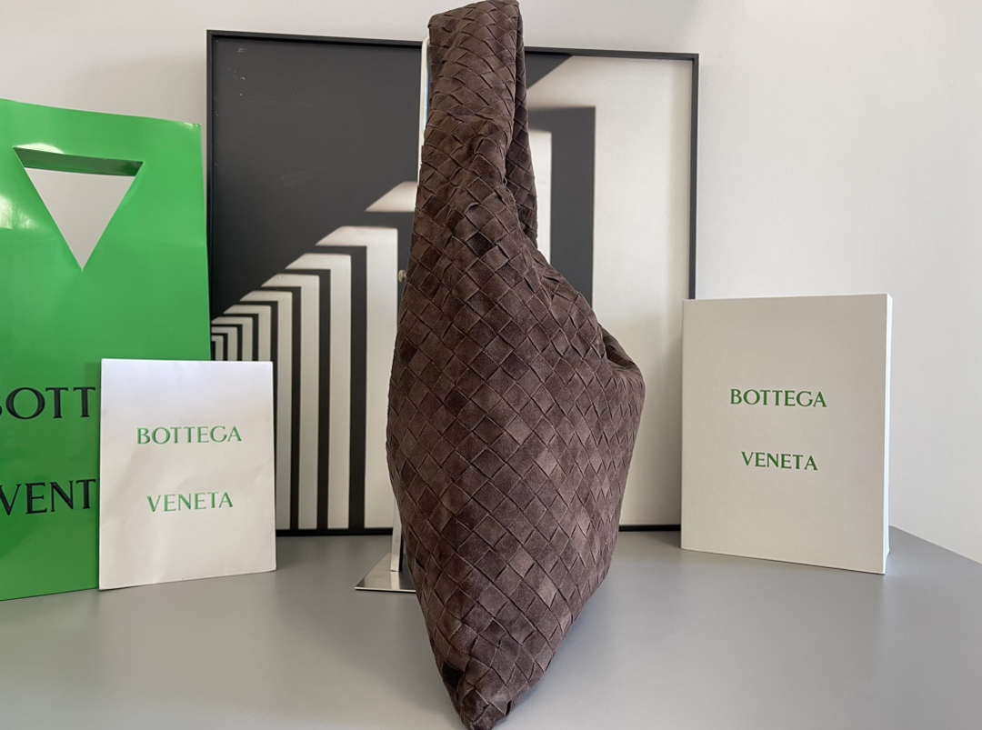 Bottega Veneta BV 763970 Large Hop Fondant Bag Dark Brown Suede Leather
