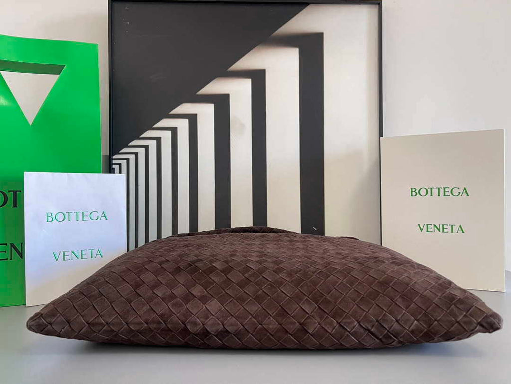 Bottega Veneta BV 763970 Large Hop Fondant Bag Dark Brown Suede Leather
