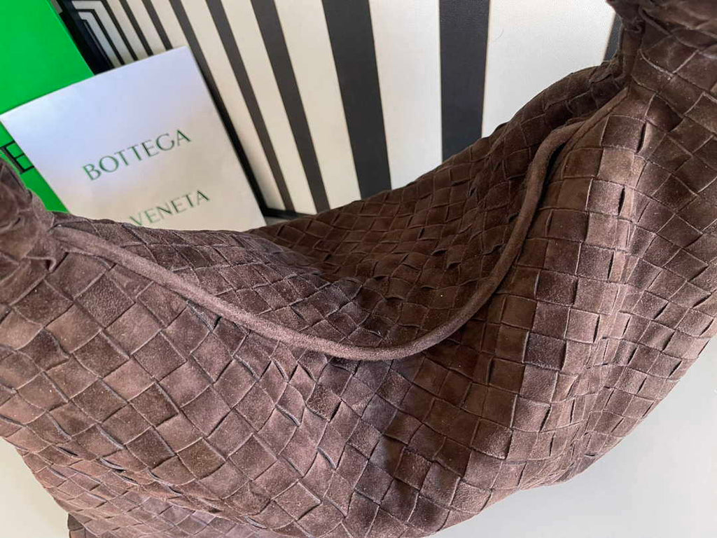 Bottega Veneta BV 763970 Large Hop Fondant Bag Dark Brown Suede Leather