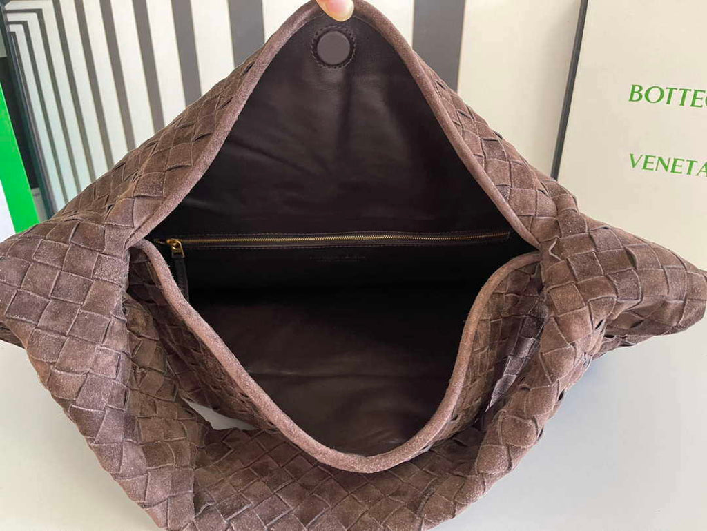 Bottega Veneta BV 763970 Large Hop Fondant Bag Dark Brown Suede Leather