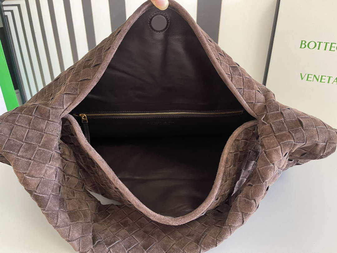 Bottega Veneta BV 763970 Large Hop Fondant Bag Dark Brown Suede Leather