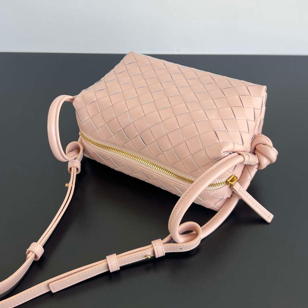 Bottega Veneta BV 796615  Mini Loop intrecciato leather cross-body bag Pink