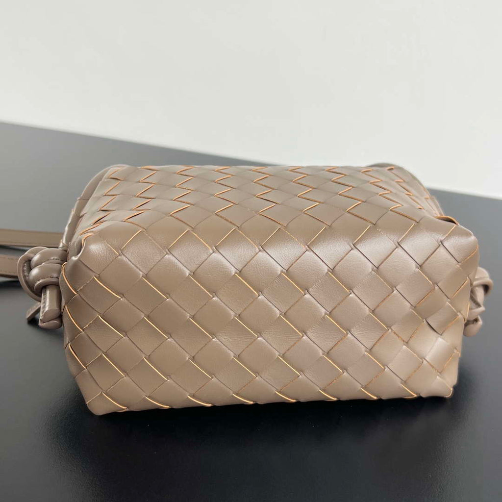 Bottega Veneta BV 796615  Mini Loop intrecciato leather cross-body bag Coffee