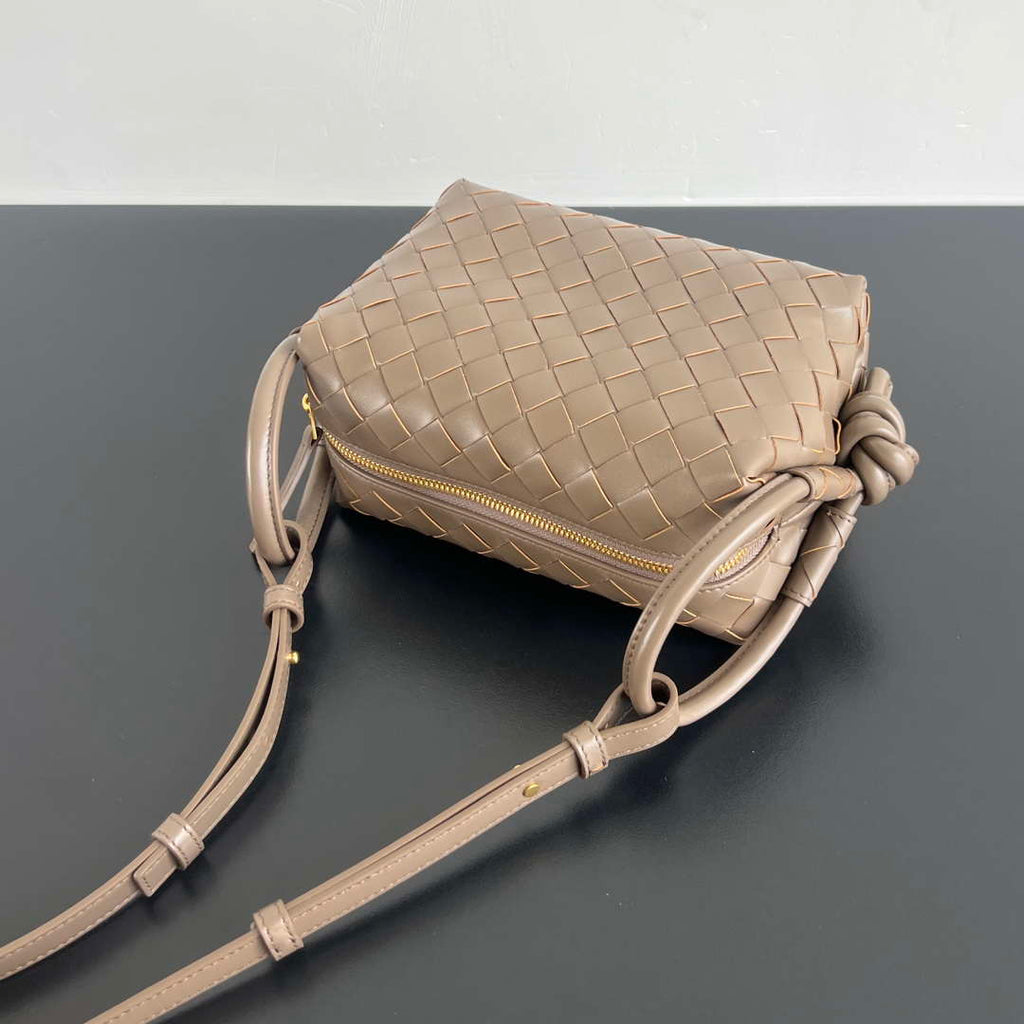 Bottega Veneta BV 796615  Mini Loop intrecciato leather cross-body bag Coffee
