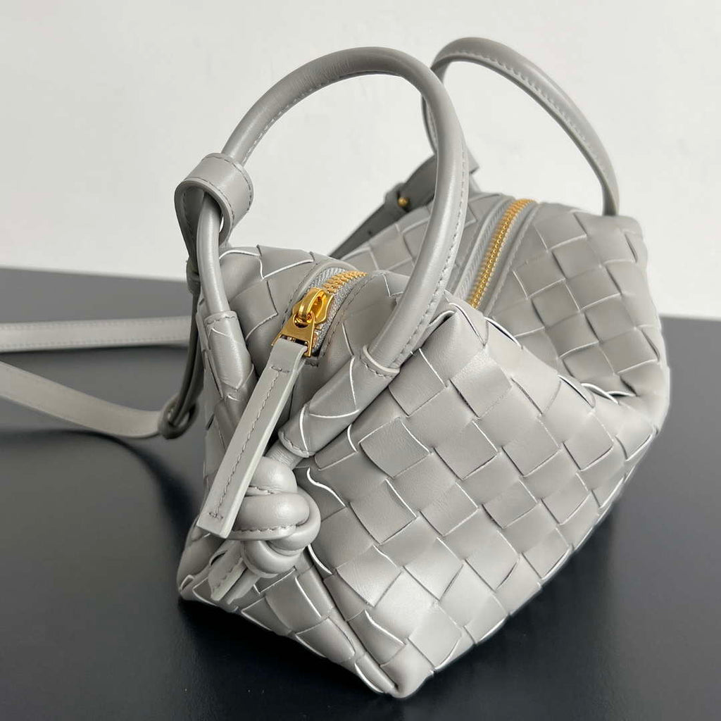 Bottega Veneta BV 796615  Mini Loop intrecciato leather cross-body bag Gray