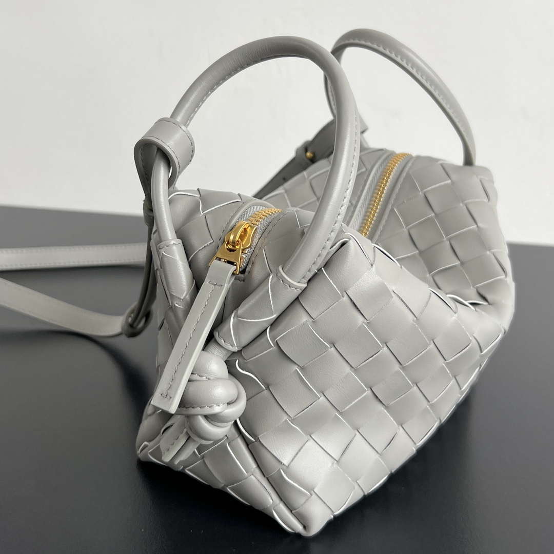 Bottega Veneta BV 796615  Mini Loop intrecciato leather cross-body bag Gray
