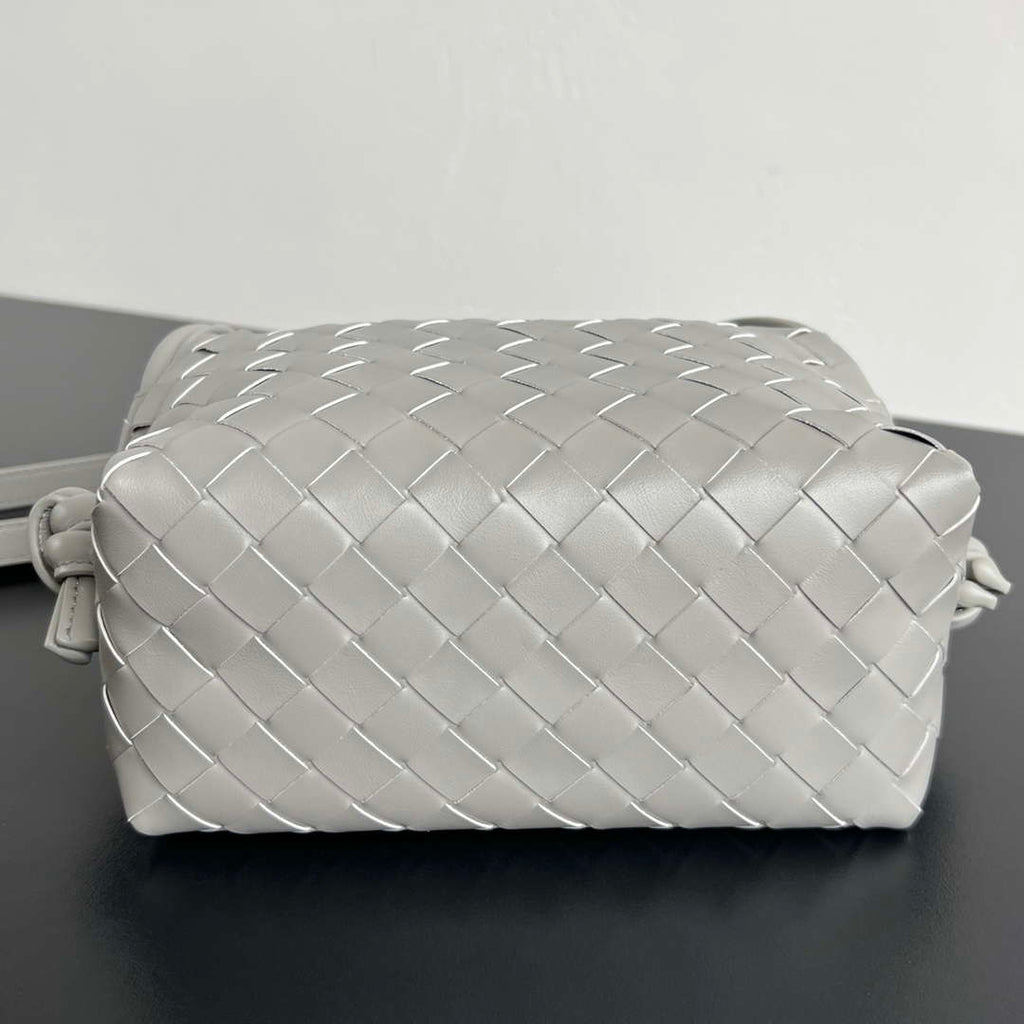 Bottega Veneta BV 796615  Mini Loop intrecciato leather cross-body bag Gray