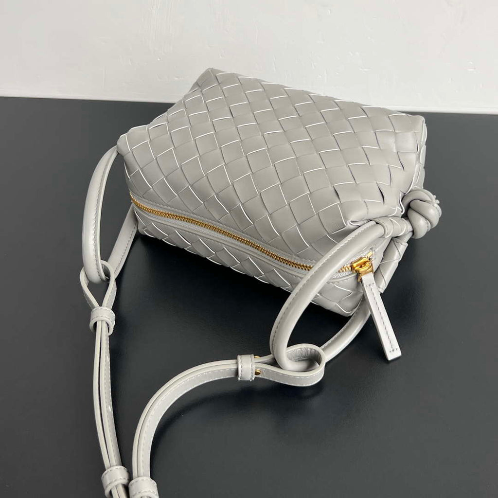 Bottega Veneta BV 796615  Mini Loop intrecciato leather cross-body bag Gray