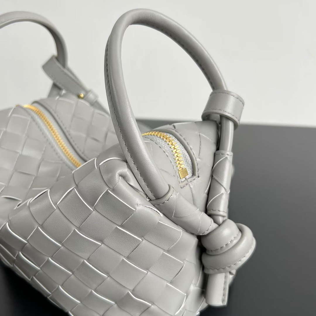 Bottega Veneta BV 796615  Mini Loop intrecciato leather cross-body bag Gray