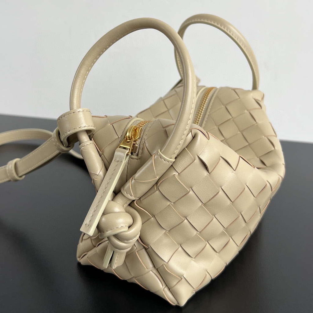 Bottega Veneta BV 796615  Mini Loop intrecciato leather cross-body bag Apricot