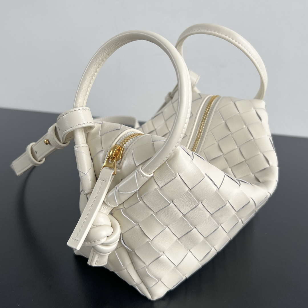 Bottega Veneta BV 796615  Mini Loop intrecciato leather cross-body bag Beige Yellow