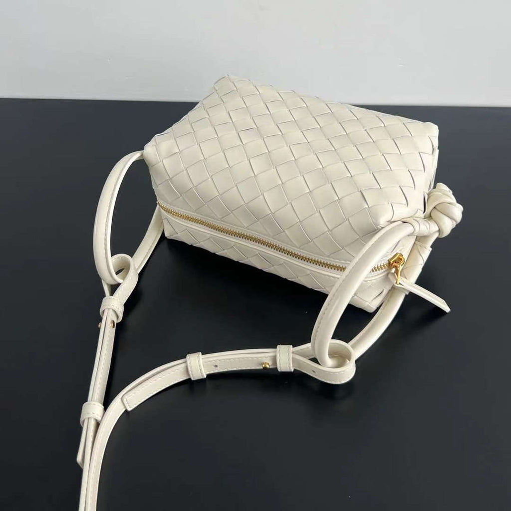 Bottega Veneta BV 796615  Mini Loop intrecciato leather cross-body bag Beige Yellow