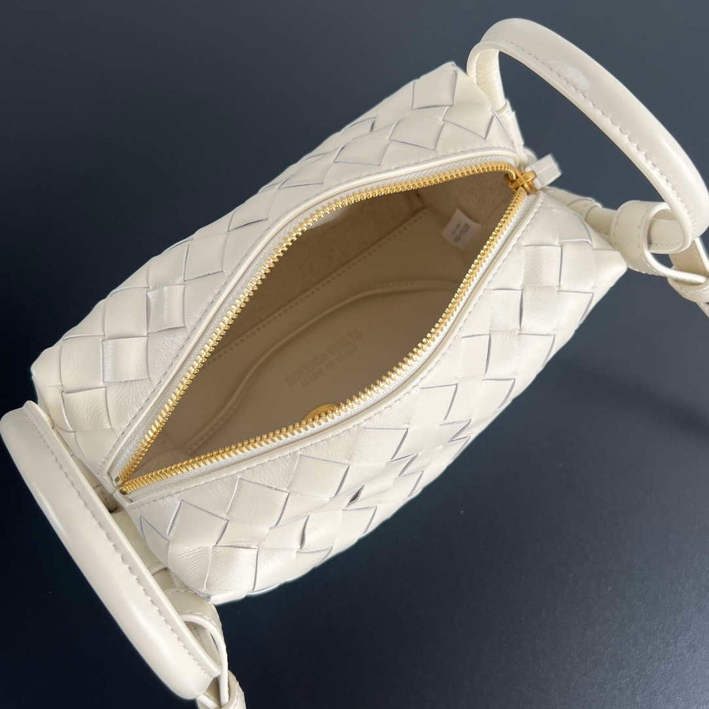 Bottega Veneta BV 796615  Mini Loop intrecciato leather cross-body bag Beige Yellow