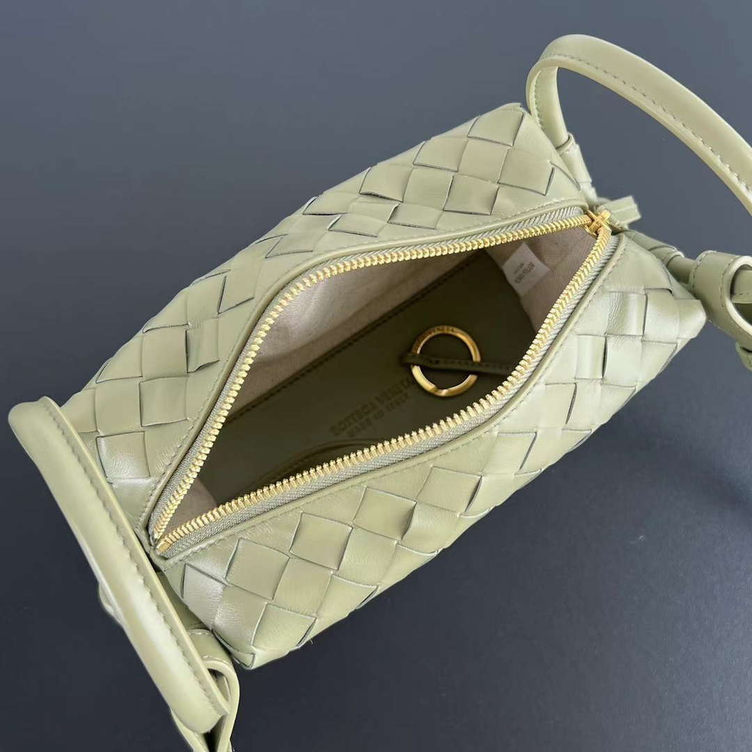 Bottega Veneta BV 796615  Mini Loop intrecciato leather cross-body bag Lemon Green