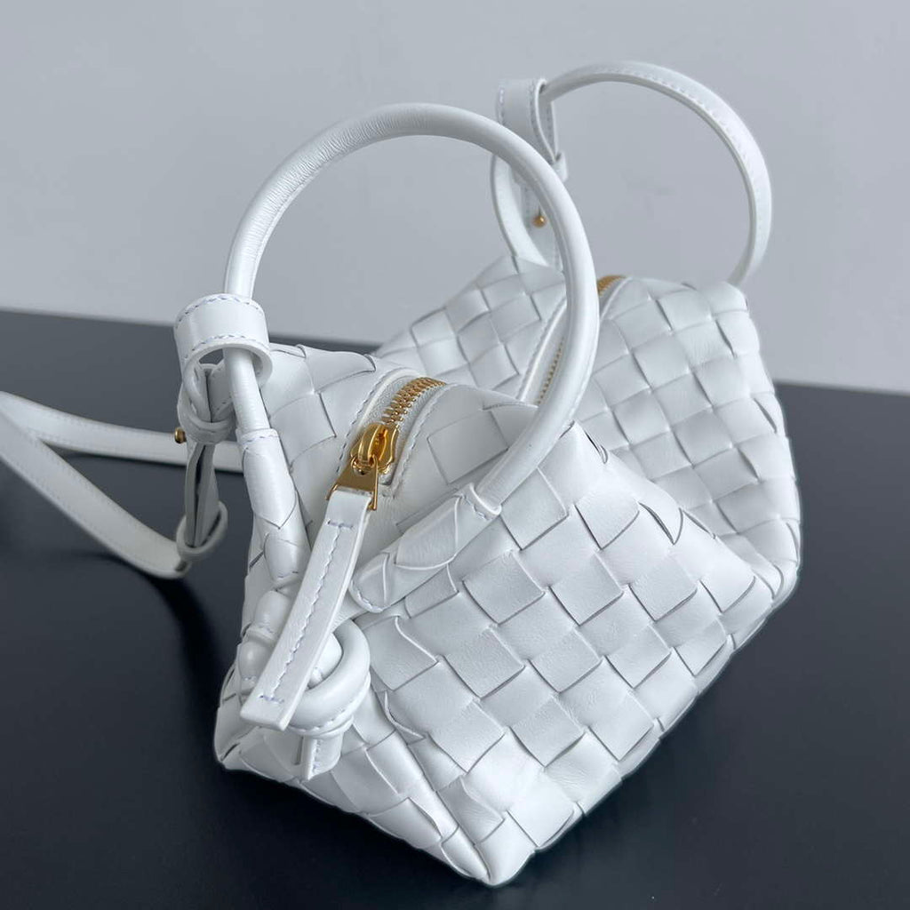 Bottega Veneta BV 796615  Mini Loop intrecciato leather cross-body bag White