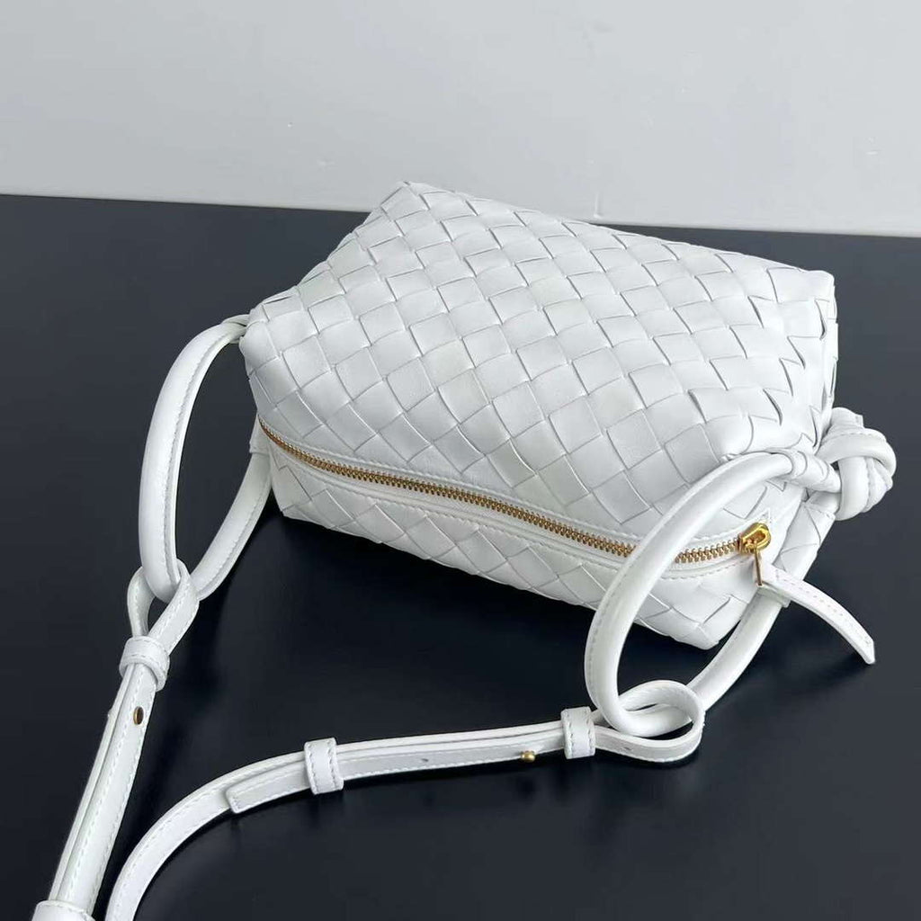 Bottega Veneta BV 796615  Mini Loop intrecciato leather cross-body bag White