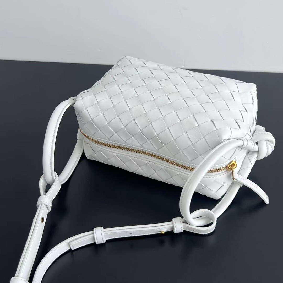 Bottega Veneta BV 796615  Mini Loop intrecciato leather cross-body bag White