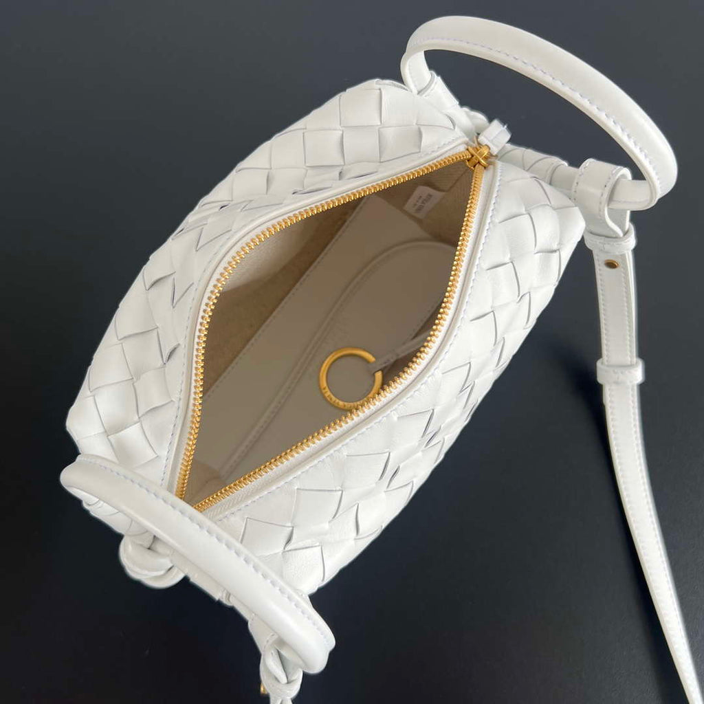 Bottega Veneta BV 796615  Mini Loop intrecciato leather cross-body bag White