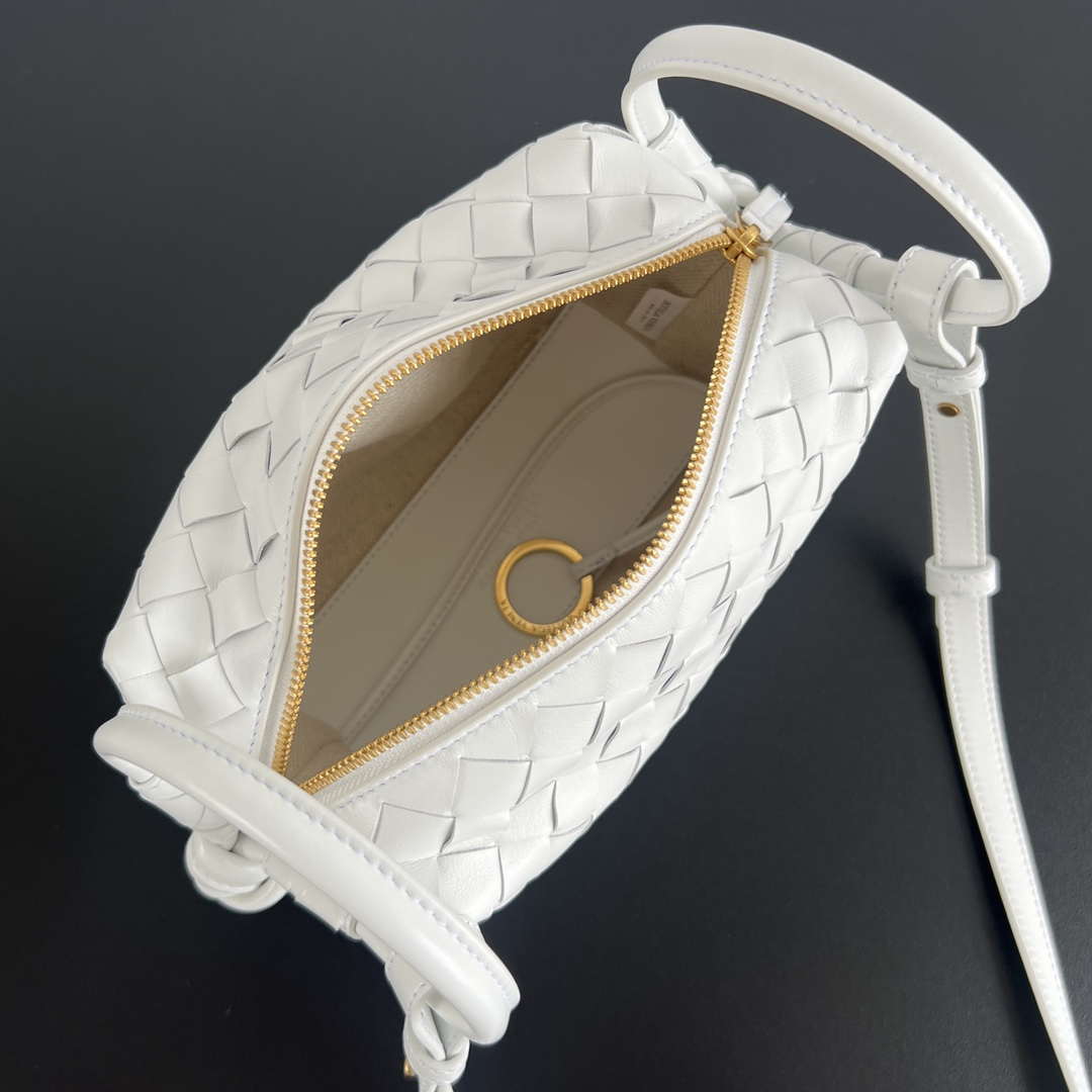 Bottega Veneta BV 796615  Mini Loop intrecciato leather cross-body bag White