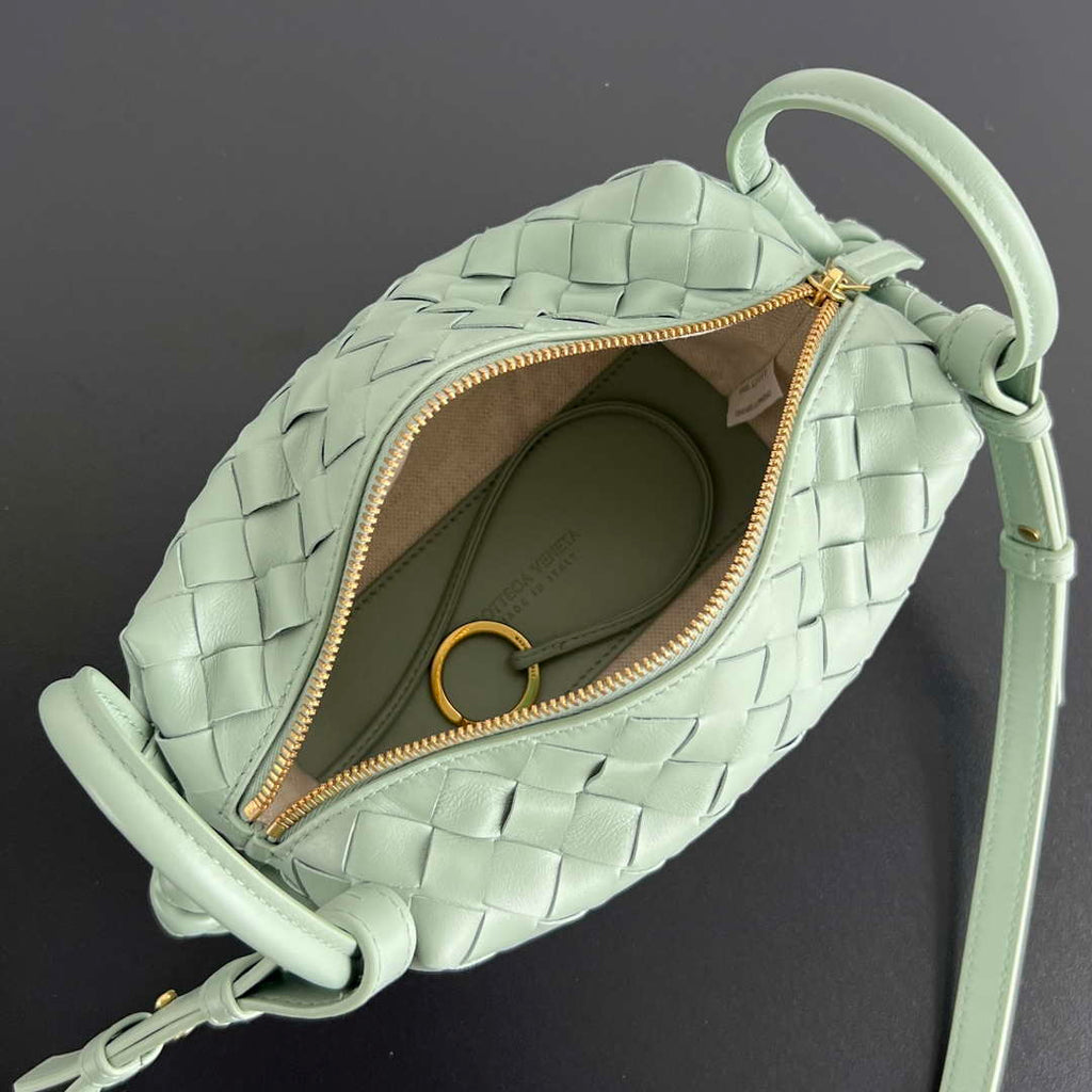 Bottega Veneta BV 796615  Mini Loop intrecciato leather cross-body bag Green
