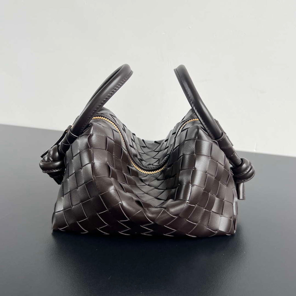 Bottega Veneta BV 796615  Mini Loop intrecciato leather cross-body bag Dark Brown