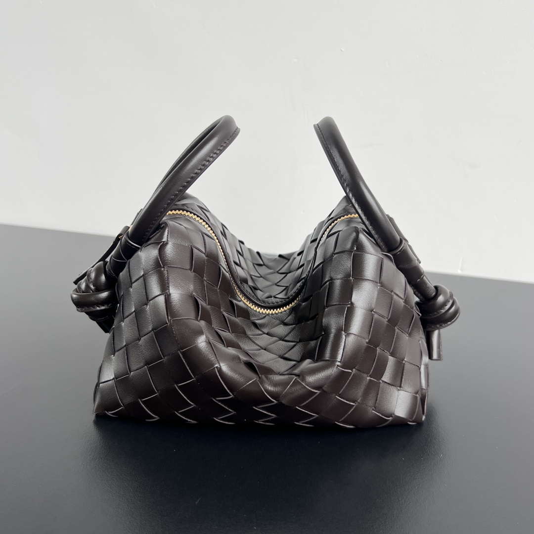 Bottega Veneta BV 796615  Mini Loop intrecciato leather cross-body bag Dark Brown