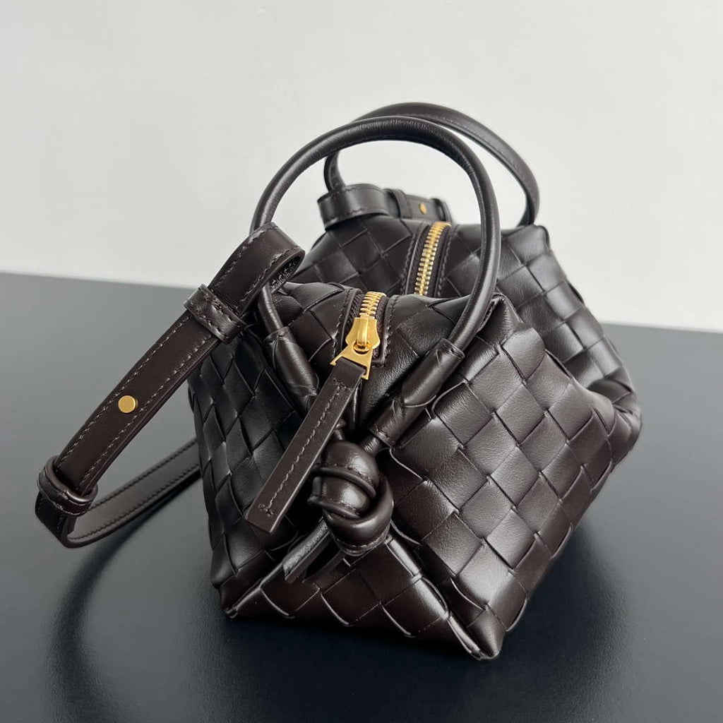 Bottega Veneta BV 796615  Mini Loop intrecciato leather cross-body bag Dark Brown