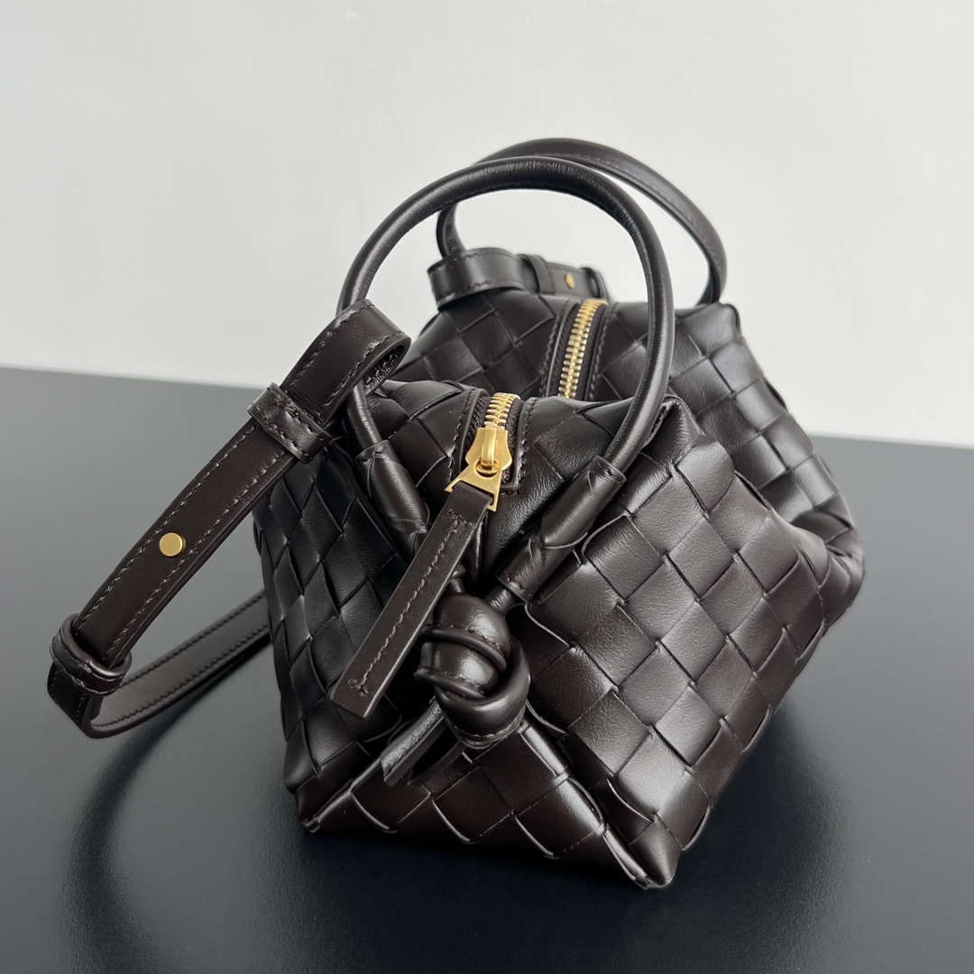 Bottega Veneta BV 796615  Mini Loop intrecciato leather cross-body bag Dark Brown