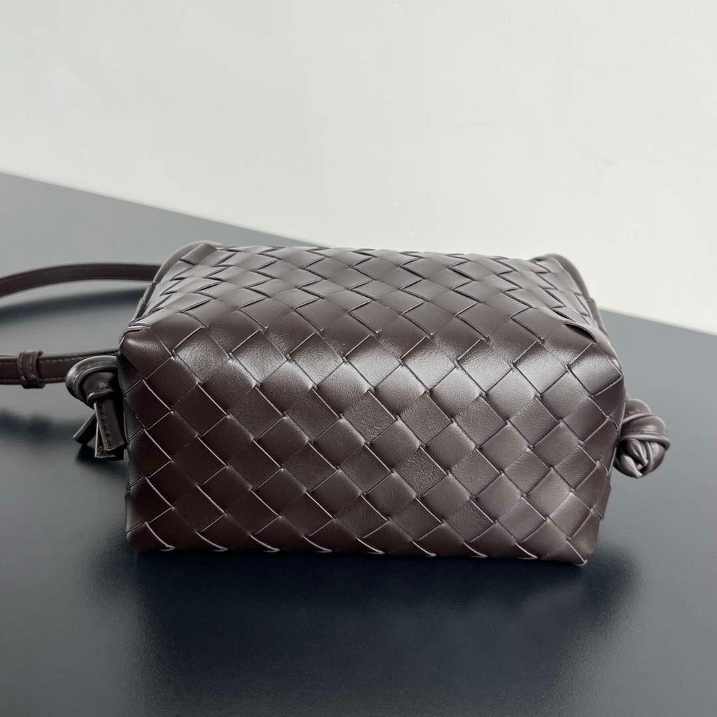 Bottega Veneta BV 796615  Mini Loop intrecciato leather cross-body bag Dark Brown