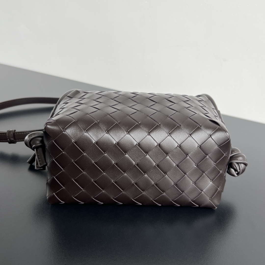 Bottega Veneta BV 796615  Mini Loop intrecciato leather cross-body bag Dark Brown