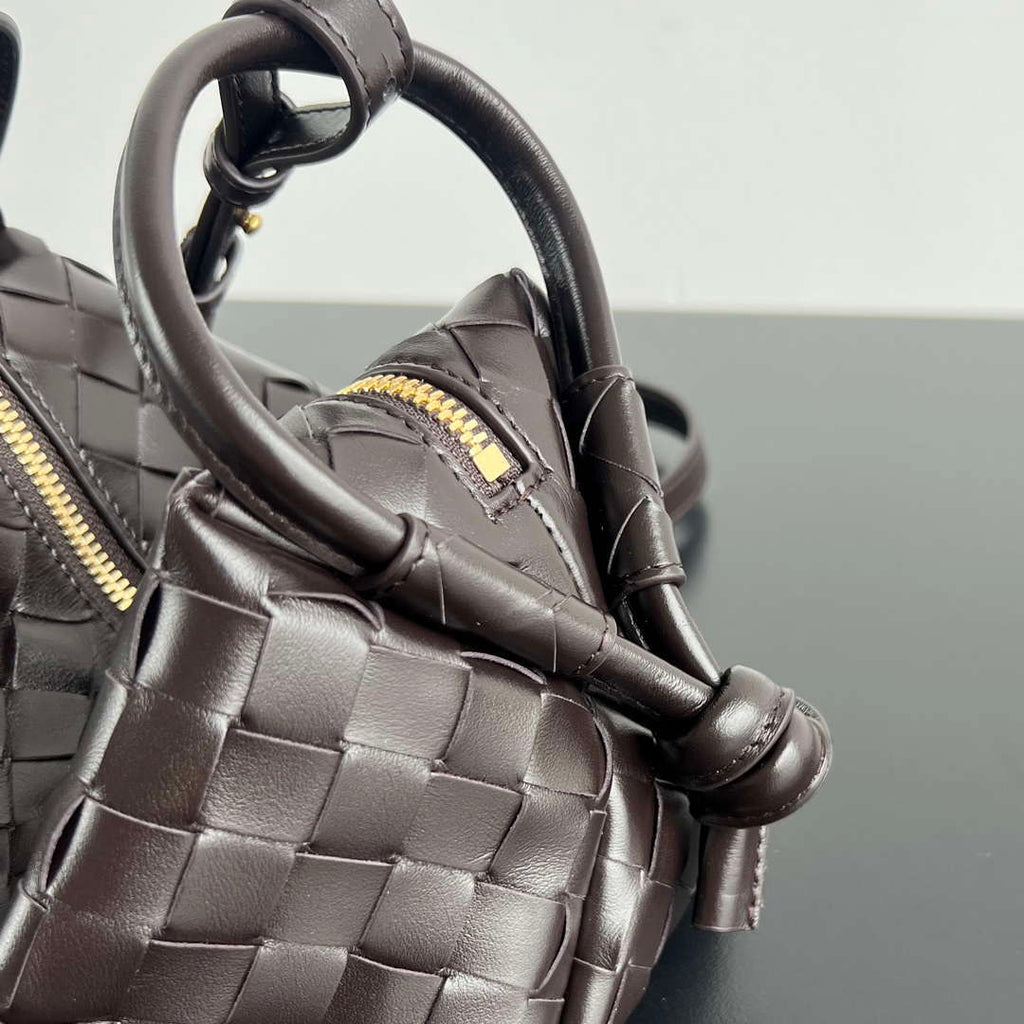 Bottega Veneta BV 796615  Mini Loop intrecciato leather cross-body bag Dark Brown