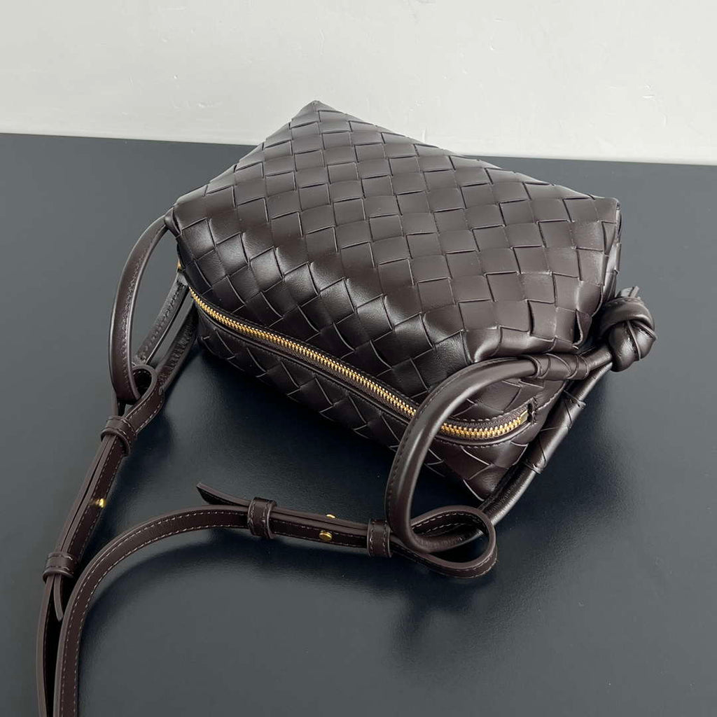 Bottega Veneta BV 796615  Mini Loop intrecciato leather cross-body bag Dark Brown