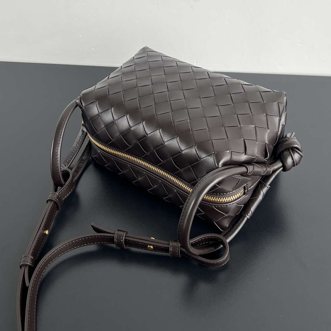 Bottega Veneta BV 796615  Mini Loop intrecciato leather cross-body bag Dark Brown