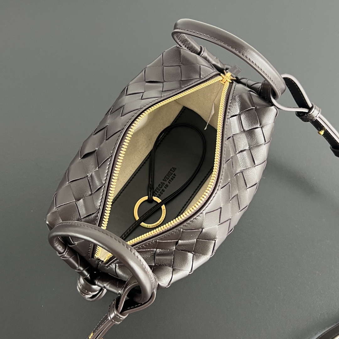Bottega Veneta BV 796615  Mini Loop intrecciato leather cross-body bag Dark Brown