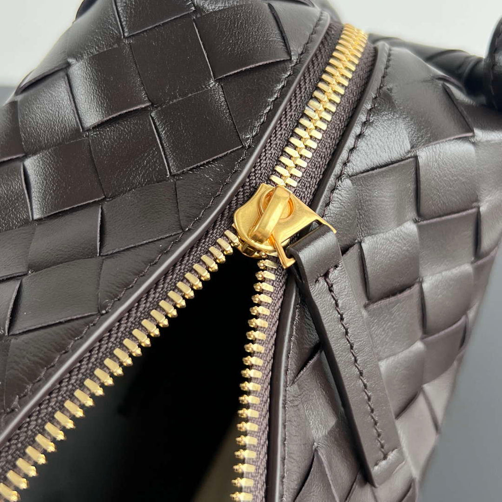 Bottega Veneta BV 796615  Mini Loop intrecciato leather cross-body bag Dark Brown