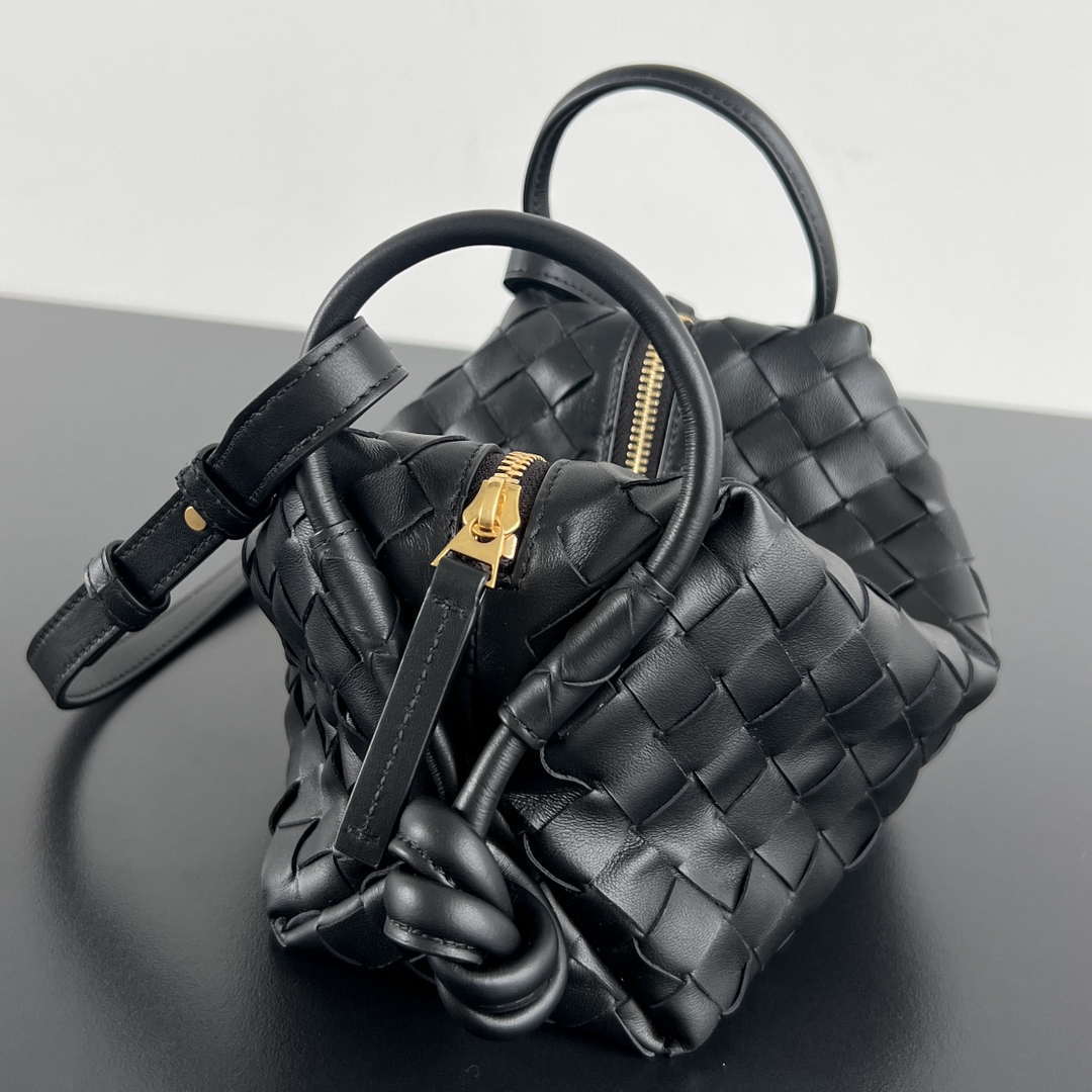 Bottega Veneta BV 796615  Mini Loop intrecciato leather cross-body bag Black