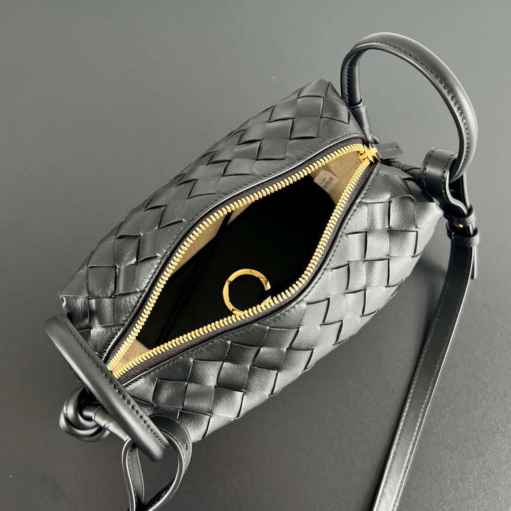 Bottega Veneta BV 796615  Mini Loop intrecciato leather cross-body bag Black