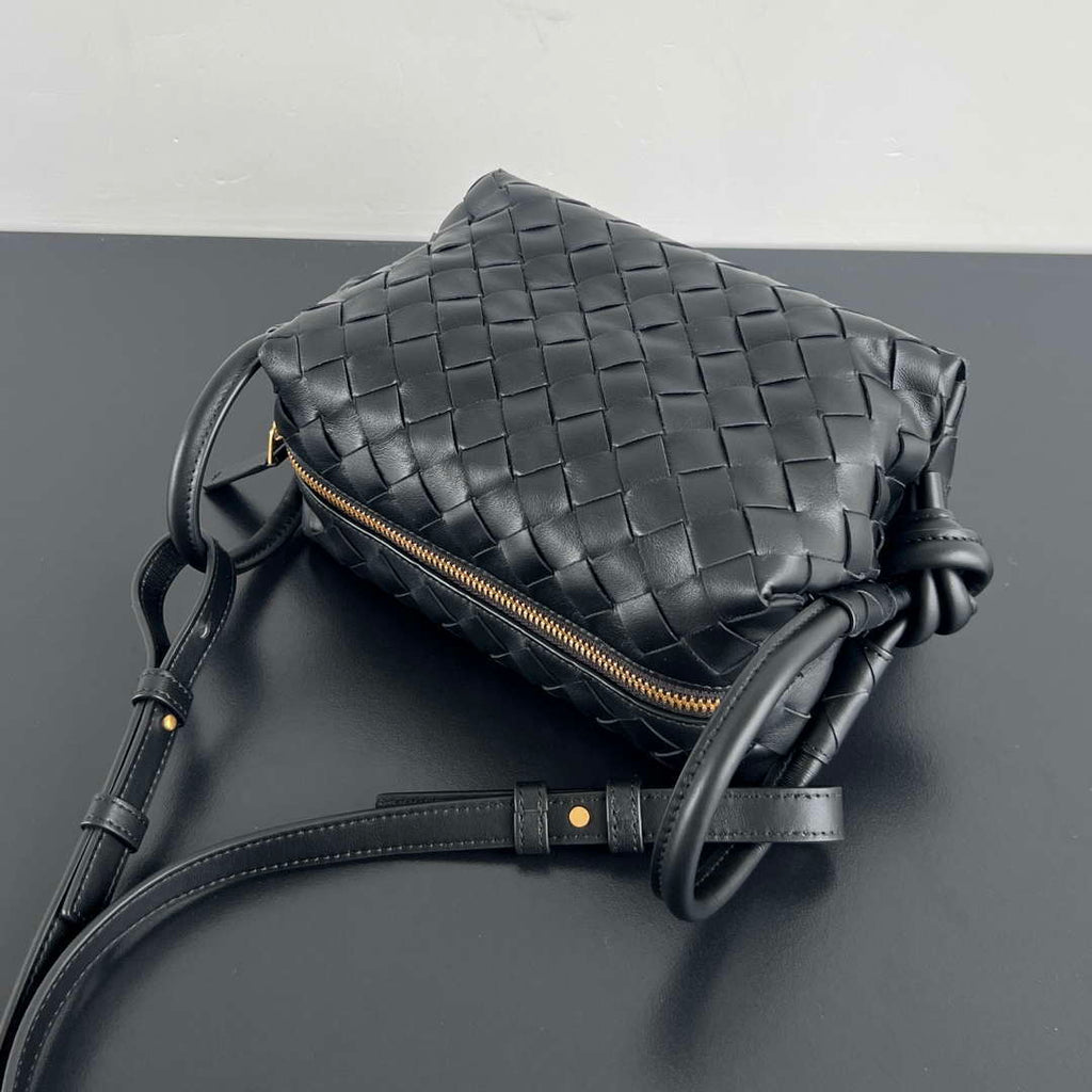 Bottega Veneta BV 796615  Mini Loop intrecciato leather cross-body bag Black
