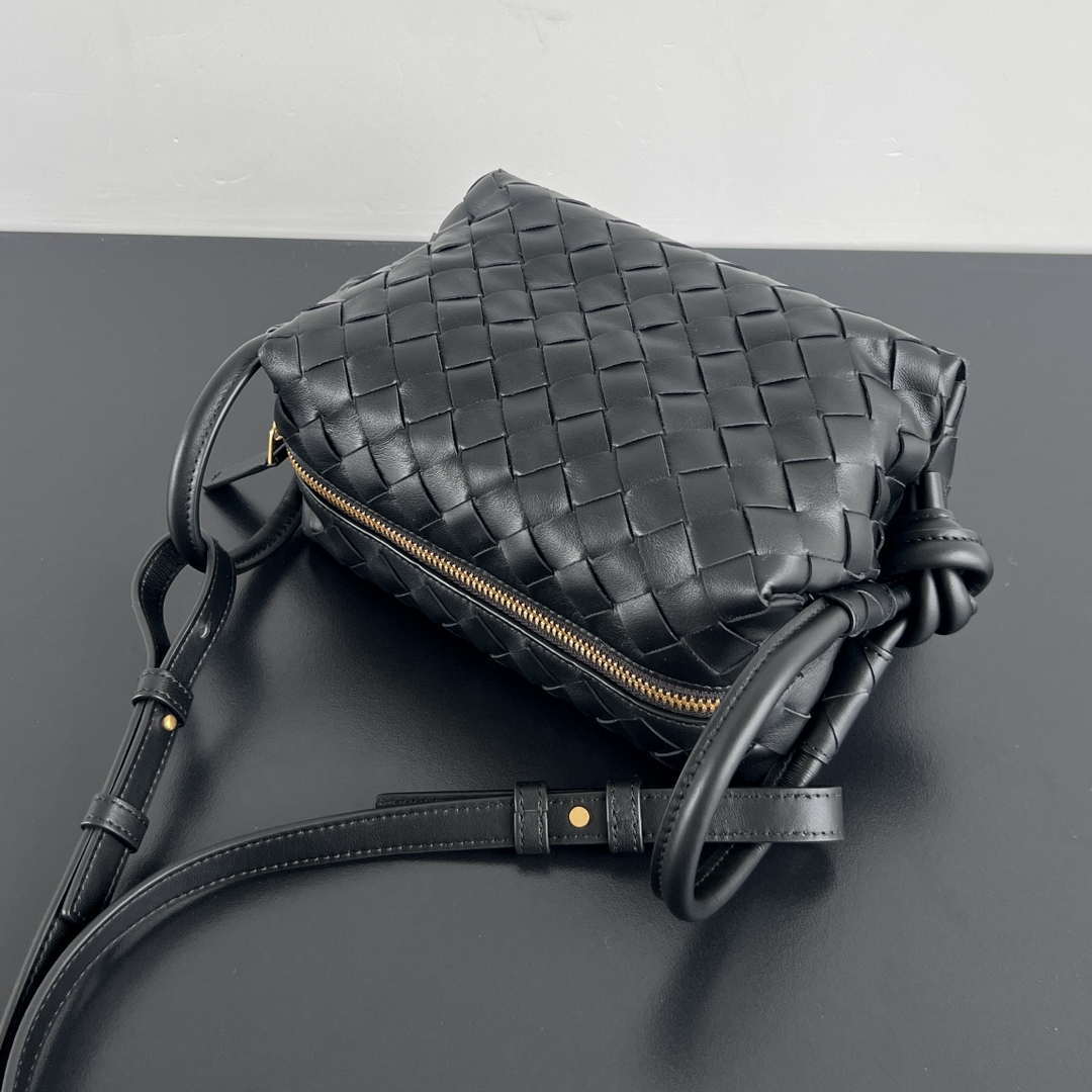 Bottega Veneta BV 796615  Mini Loop intrecciato leather cross-body bag Black