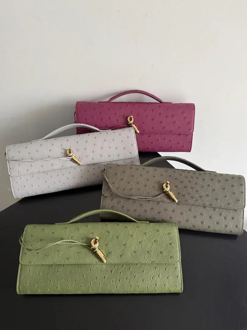 Bottega Veneta BV 805241 Long Clutch Andiamo Ostrich Leather With Handle Bv99035