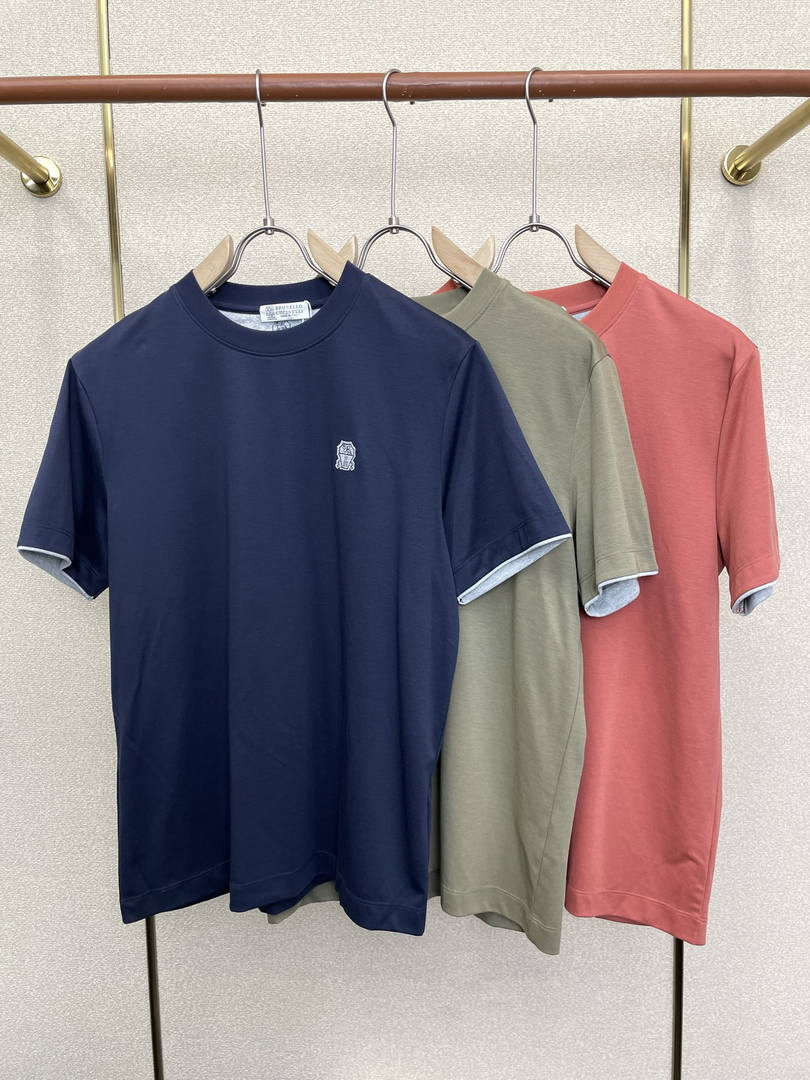 Brunello Cucinelli 262M0B137427 Cotton jersey crew neck T-shirt with faux-layering Bc1014 - Dark Blue / 48--M - View 2