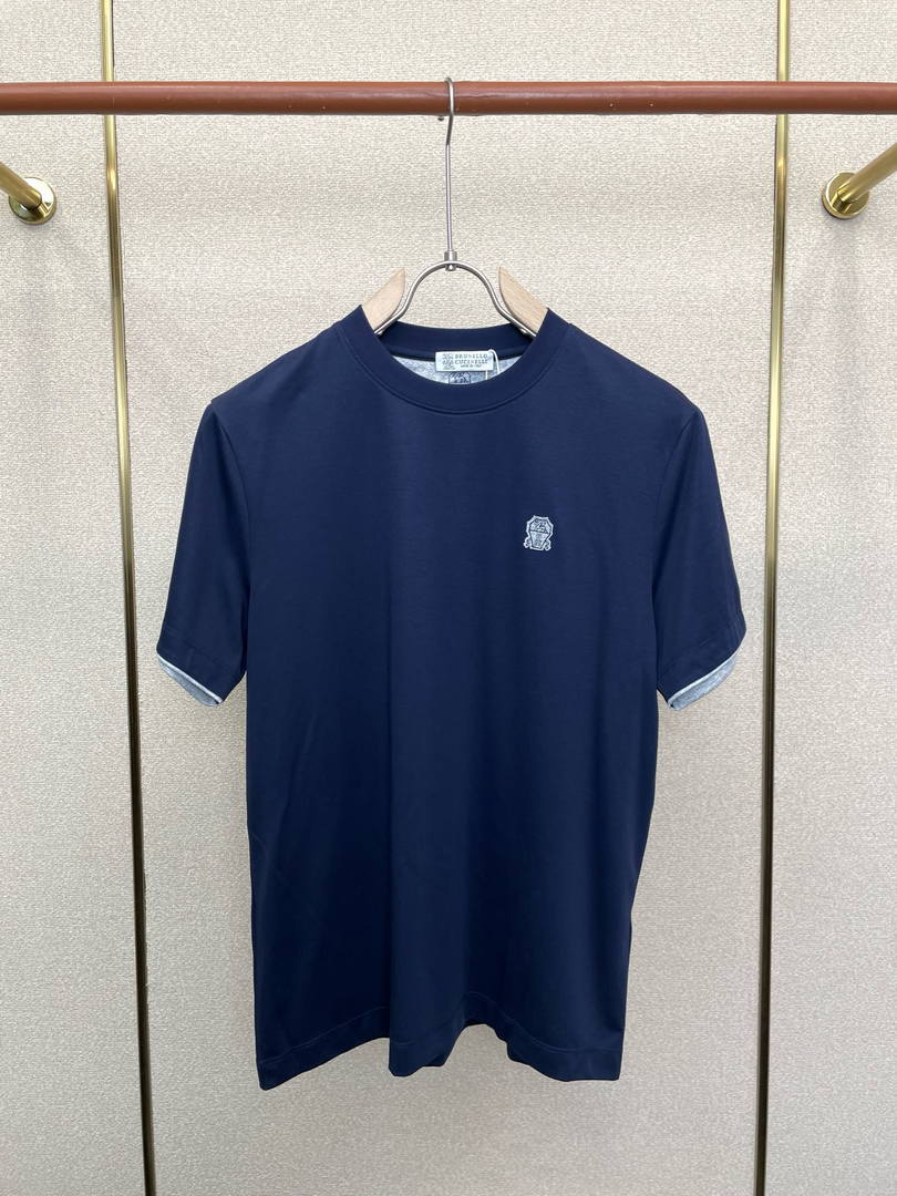 Brunello Cucinelli 262M0B137427 Cotton jersey crew neck T-shirt with faux-layering Bc1014 - Dark Blue / 48--M - View 3