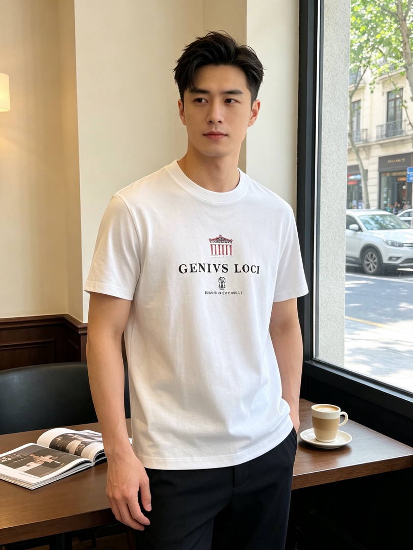 Brunello Cucinelli 262M0B137427 Cotton jersey crew neck T-shirt with faux-layering Bc1010 - White / 48--M - View 1