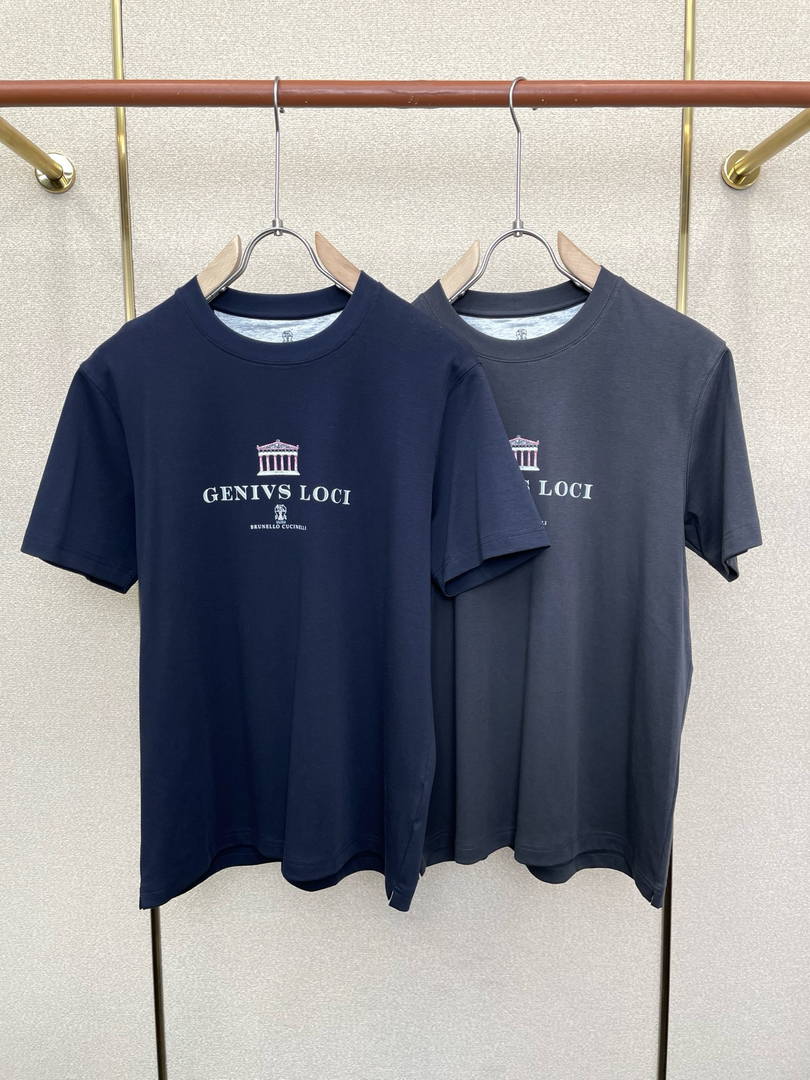 Brunello Cucinelli 262M0B137427 Cotton jersey crew neck T-shirt with faux-layering Bc1011 - Navy Blue / 48--M - View 1
